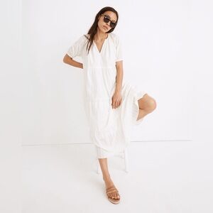 Madewell White Midi Tiered V-Neck Dress